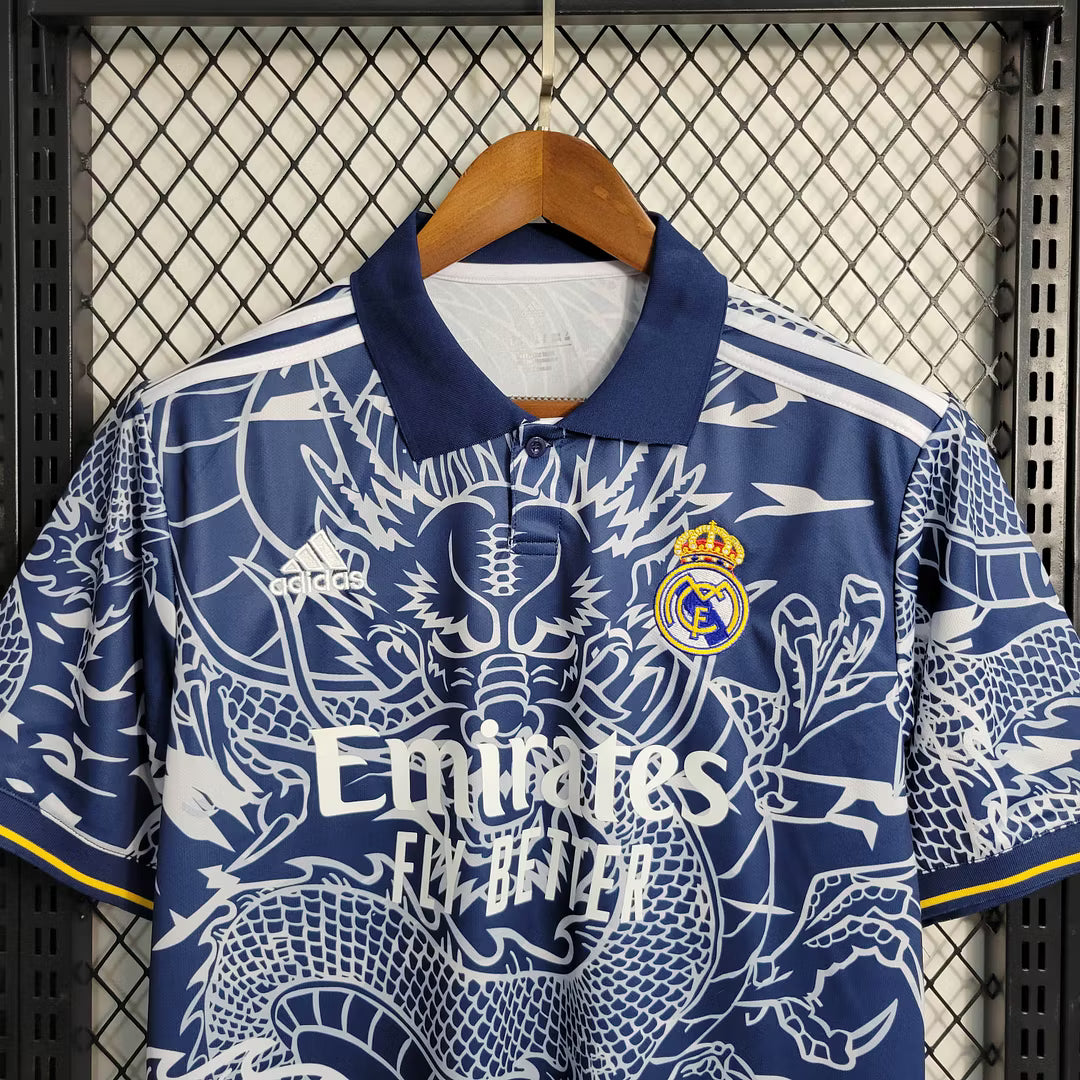 Camisola azul do dragão do Real Madrid 2024