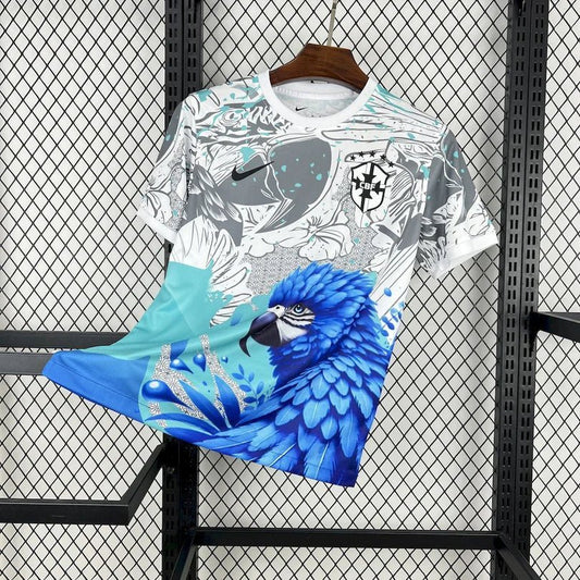 Brazil 2025 Special White Blue Parrot Jersey